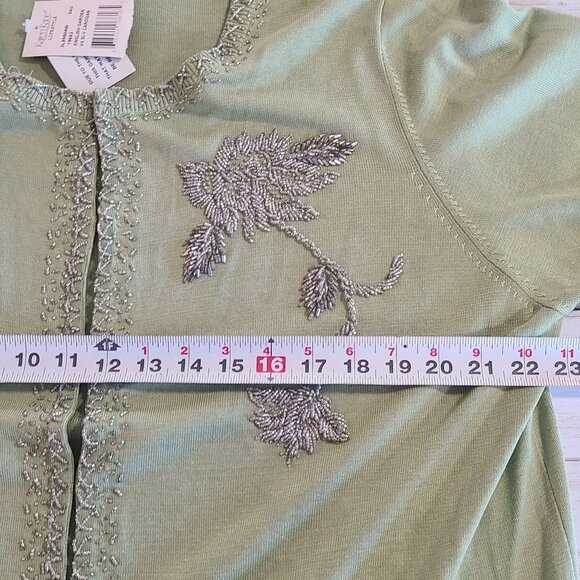 Vtg Karen Kane Silk Cotton Beaded Cardigan Sweater Green NEW Romantic Cottage 2X - Picture 6 of 7